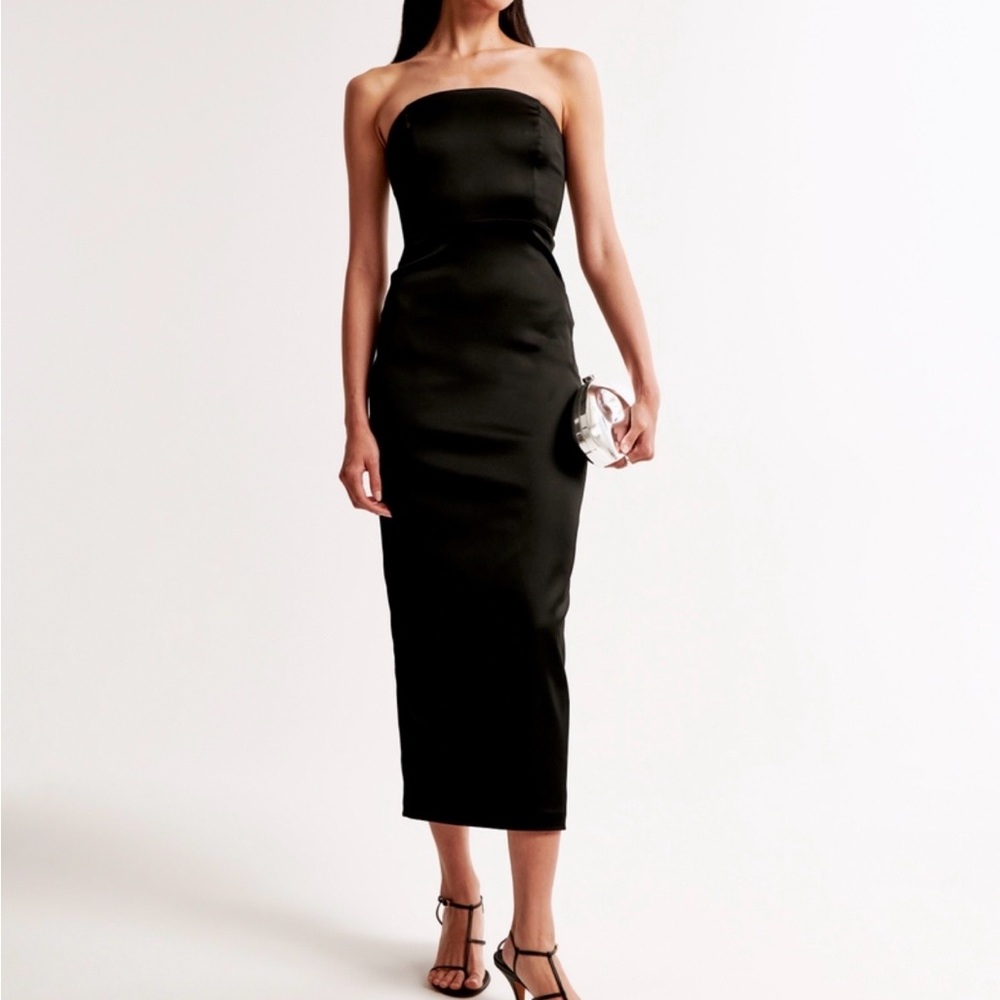 Abercrombie & Fitch Black Strapless Satin Dress